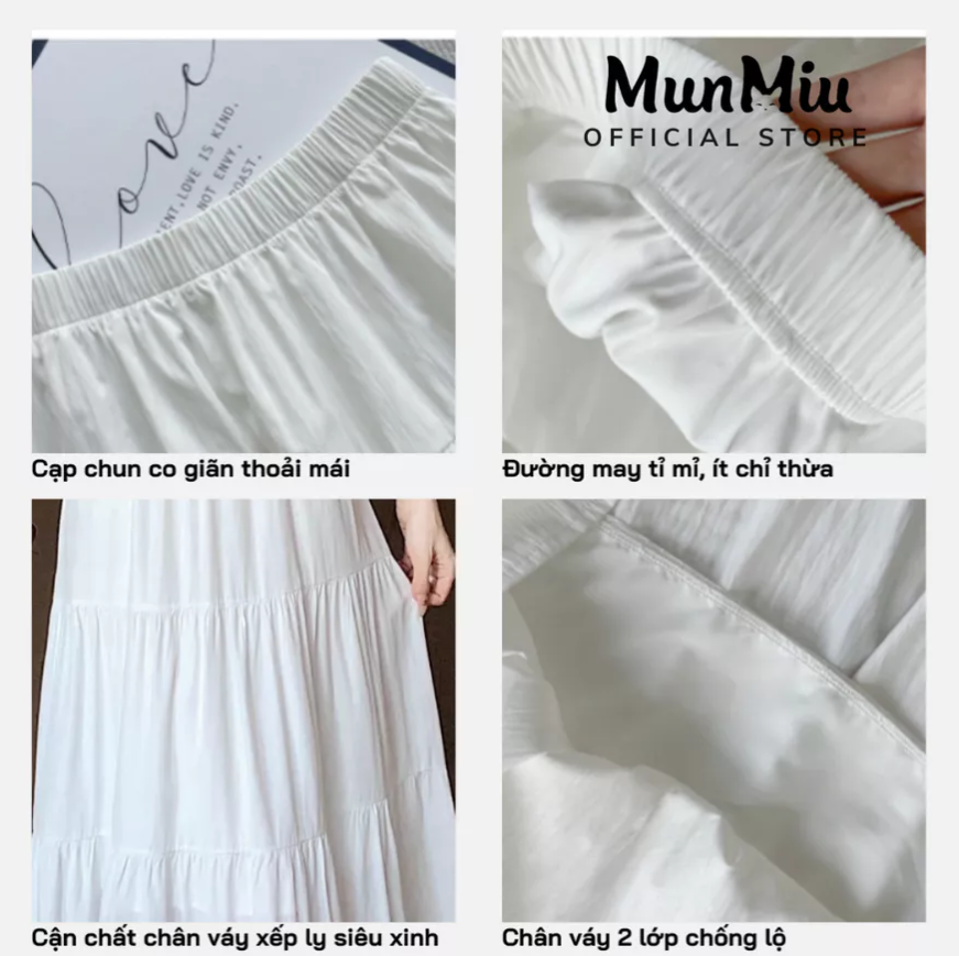 Chân váy dài xếp ly midi 3 tầng MunMiu